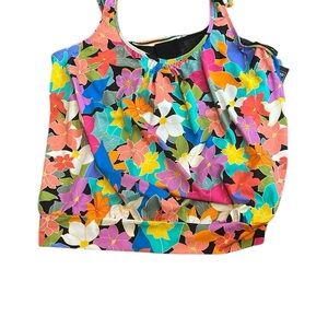 Swim Solutions Floral Multicolor Women's Top Tankini 24W New